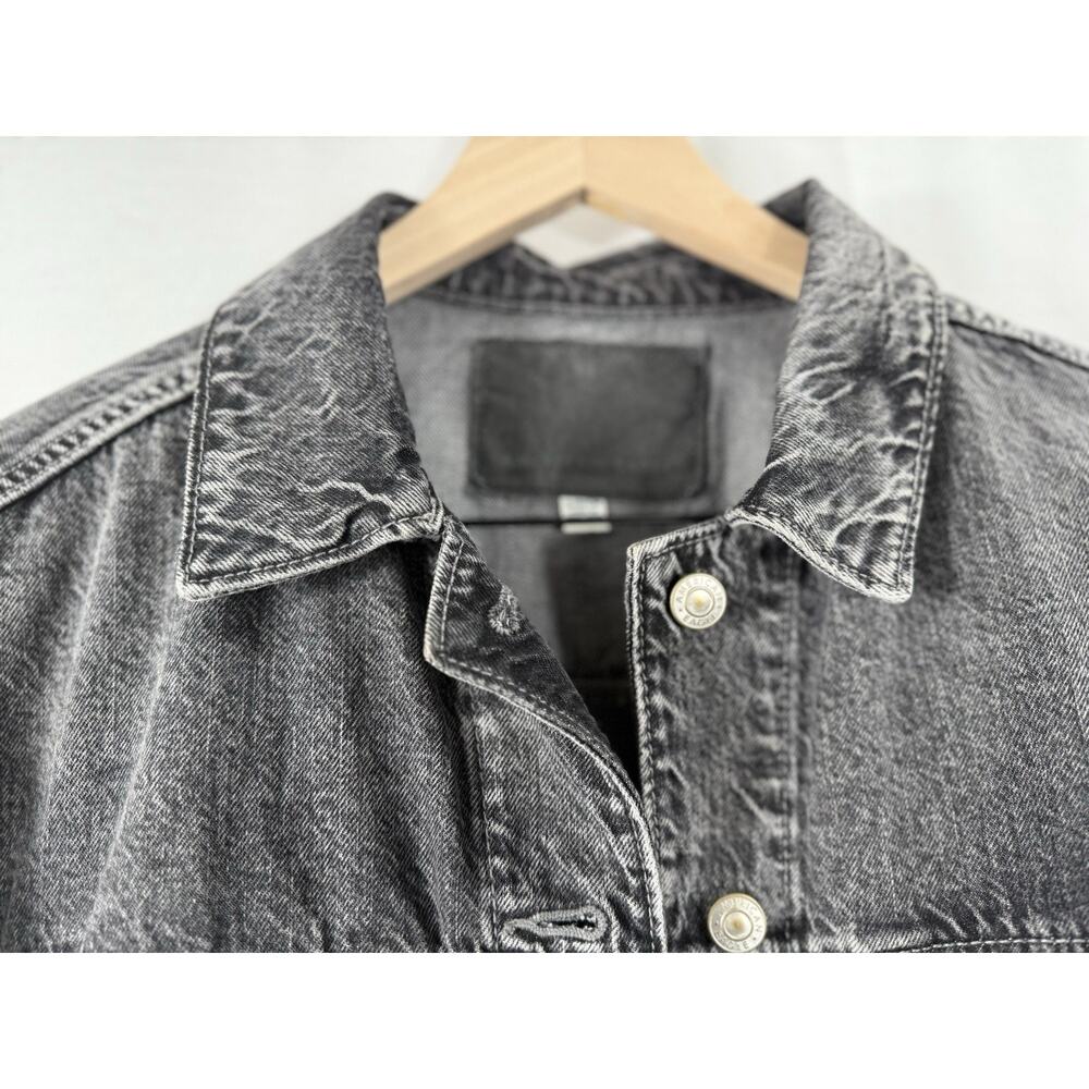 American Eagle Jean Jacket S/P UNISEX Black Denim Trucker Grunge Biker Unlined - Picture 3 of 16